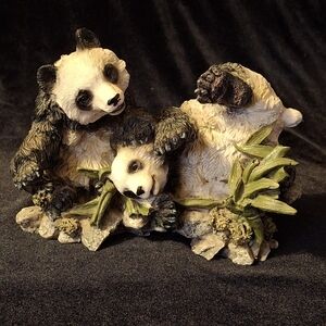 Adorable Playing Panda Bears Resin Figurine - Highly Detailed 6 in Long